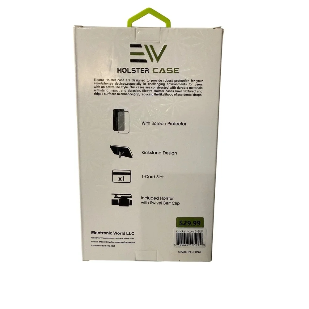 EW Black Holster Case for Cricket Icon 6 wi Screen Protector Kickstand Card Slot